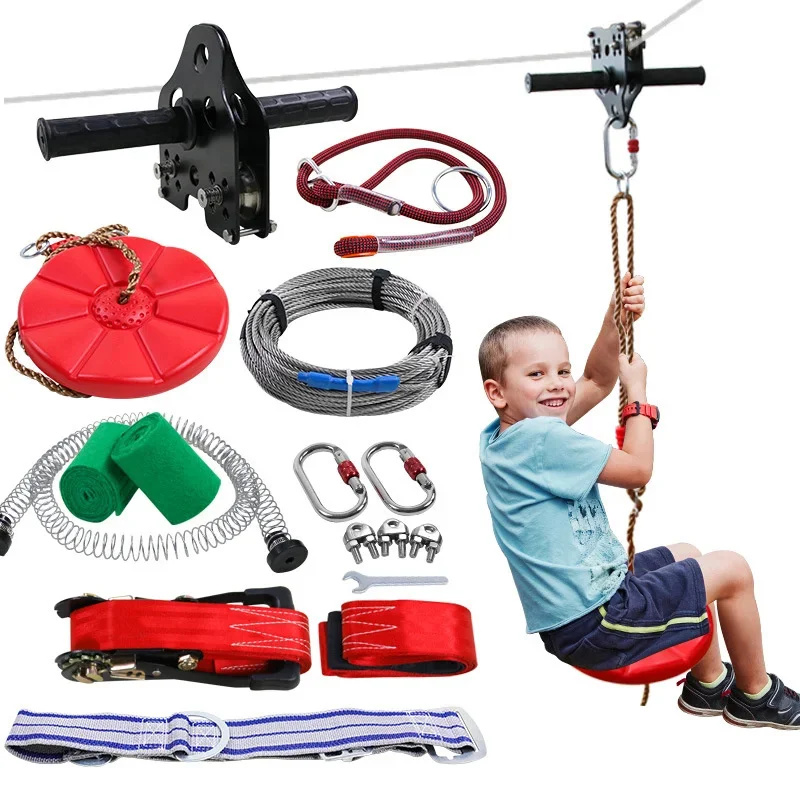 子供用鋼線プーリーセット屋外 DIY ジップラインジップライン手持ちプーリーベルトスイングクロスジッパー手持ちプーリークロス