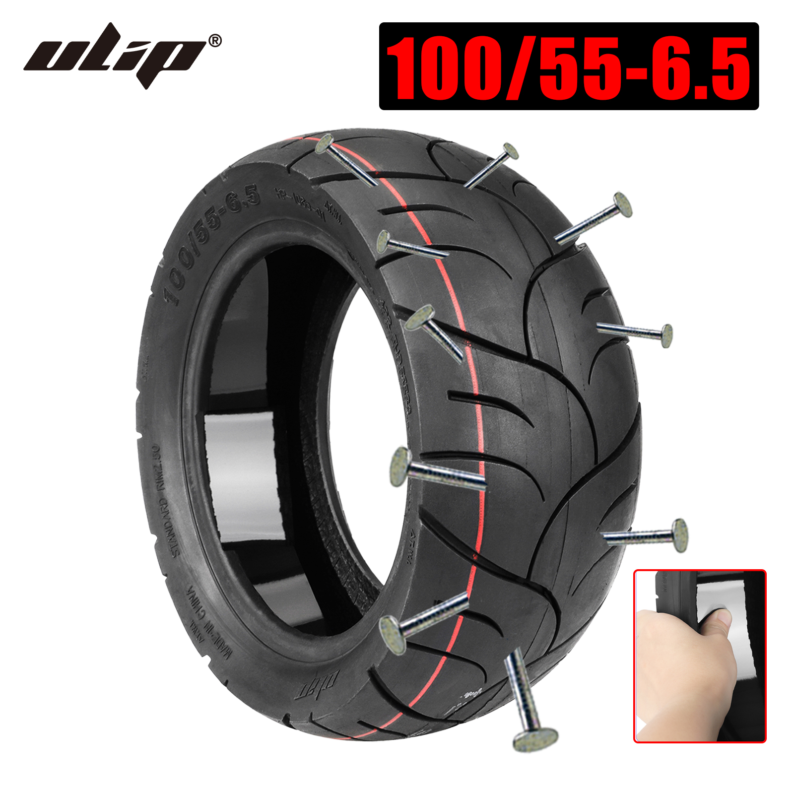 Ulip 100/55-6.5 Self-healing Tubeless Tire 11Inch Wider Thicker Explosion-Proof Tyre For Electric Scooter Built Self-repair Glue