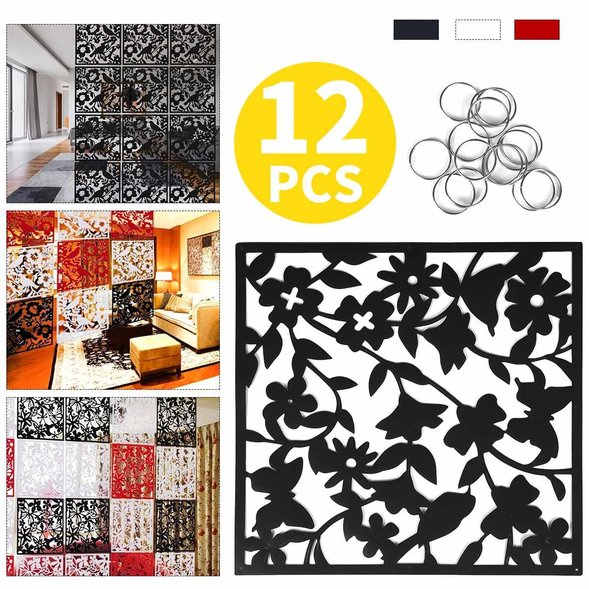 Black/White/Red 12pcs/set Bird Flower Leaf Hanging Screen Partition Divider Panel Home Room Curtain For Home Fashion Decor