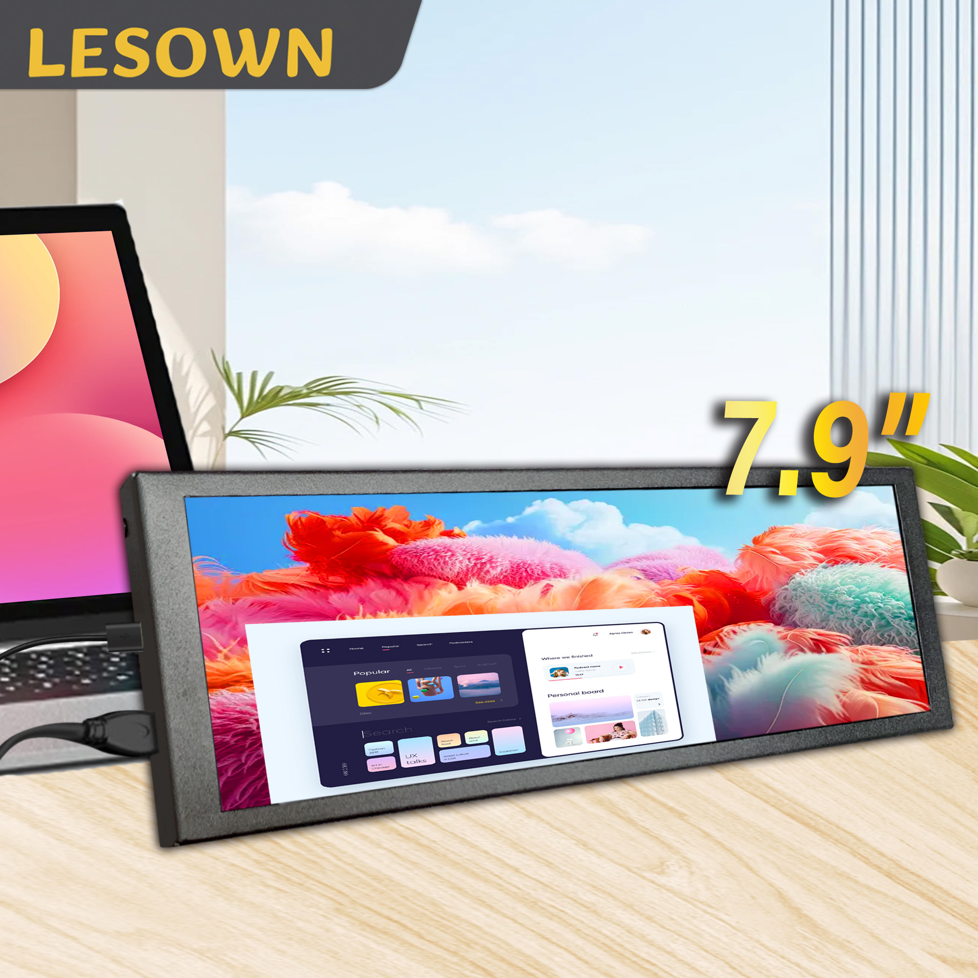 LESOWN 7.9 8.8 インチストレッチストリップディスプレイポータブルモニターラップトップ PC 用超ワイドスクリーンミニモニター拡張ディスプレイとして