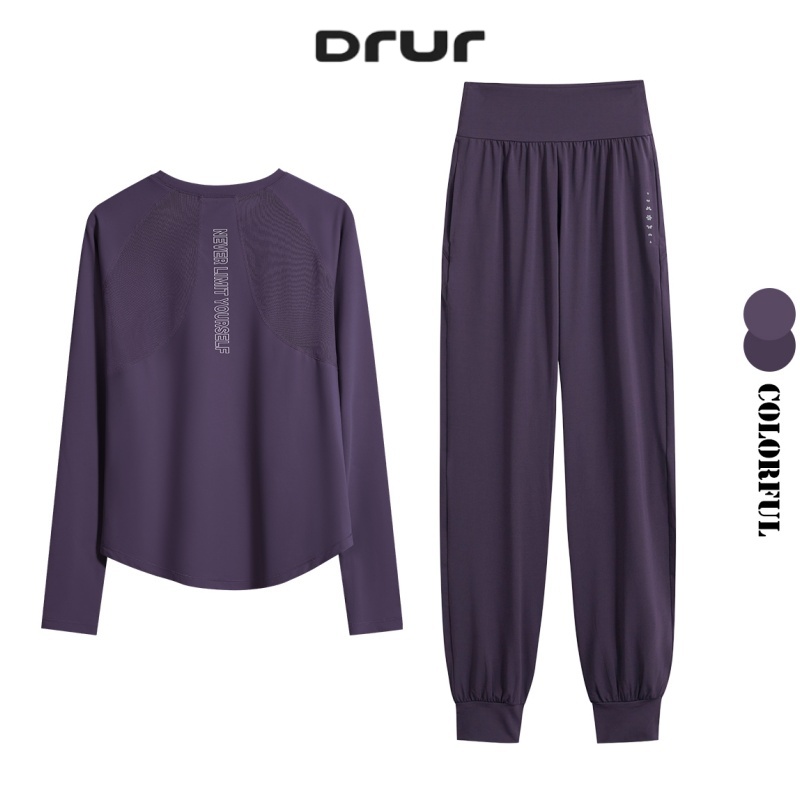 DRUR 女性ルーズフィットランニングセット 2 ピーススポーツウェア衣装長袖ジムトップスウェットパンツスーツ秋冬新アスレチックウェア