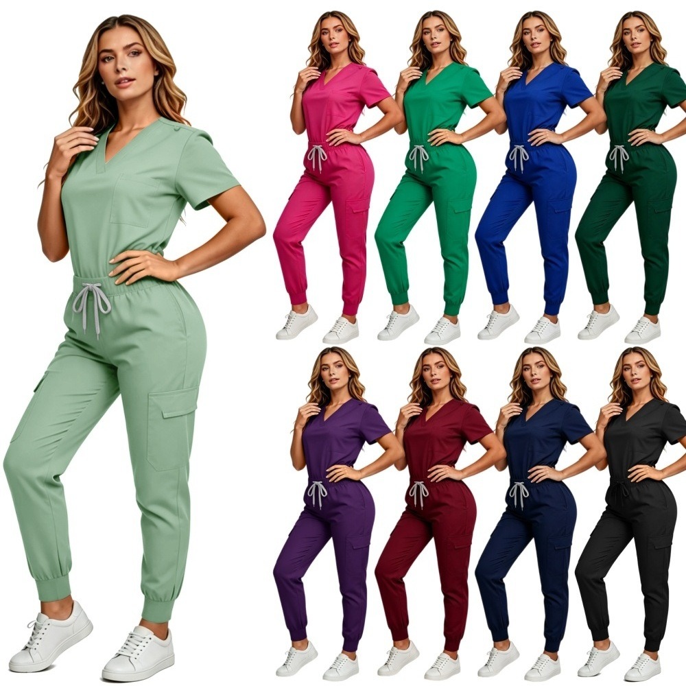 格安価格パープル医療制服女性ジョガーレッグパンツ医療ナースセットドクター V ネック女性看護制服セットミント