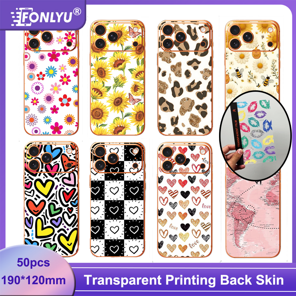 FONLYU 50 個透明 3D レリーフバックステッカー携帯電話リアカバースキンスクリーンプロテクターヒドロゲルフィルム切断機