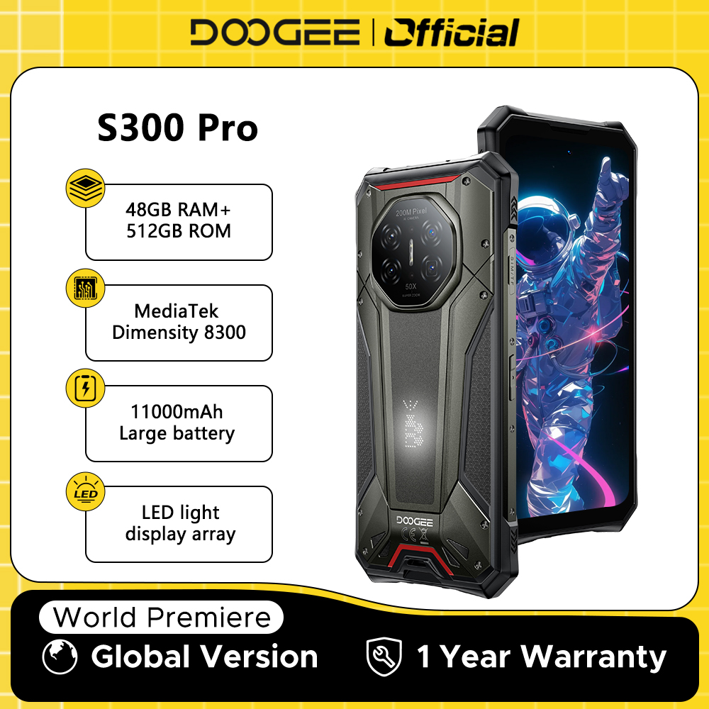 ワールドプレミア DOOGEE S300 Pro 頑丈な電話 48GB 512GB Dimensity 8300 6.78" FHD 11000mAh バッテリー 66W 200MP カメラ Android 16