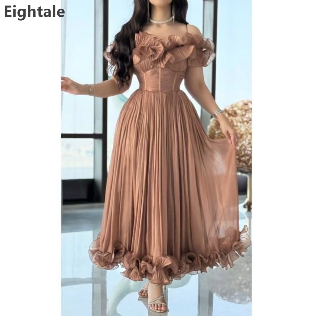 Eightale 2025 茶丈フリルオフショルダーイブニングドレスウェディングパーティーフォーマルウエディングドレスドバイパーティードレス