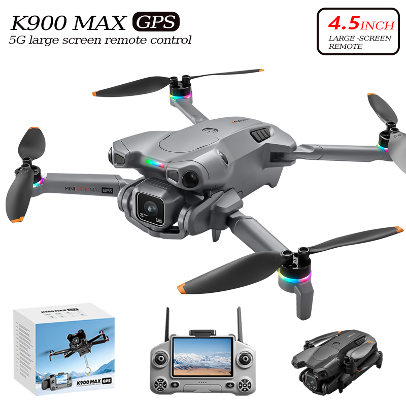 K900 GPS 折りたたみ式 RC ドローン、4.5 インチスクリーンリモート、2K FPV、AirDrop、4 方向障害物回避、ホリデー誕生日ホリデーギフトおもちゃ、GPS リターン