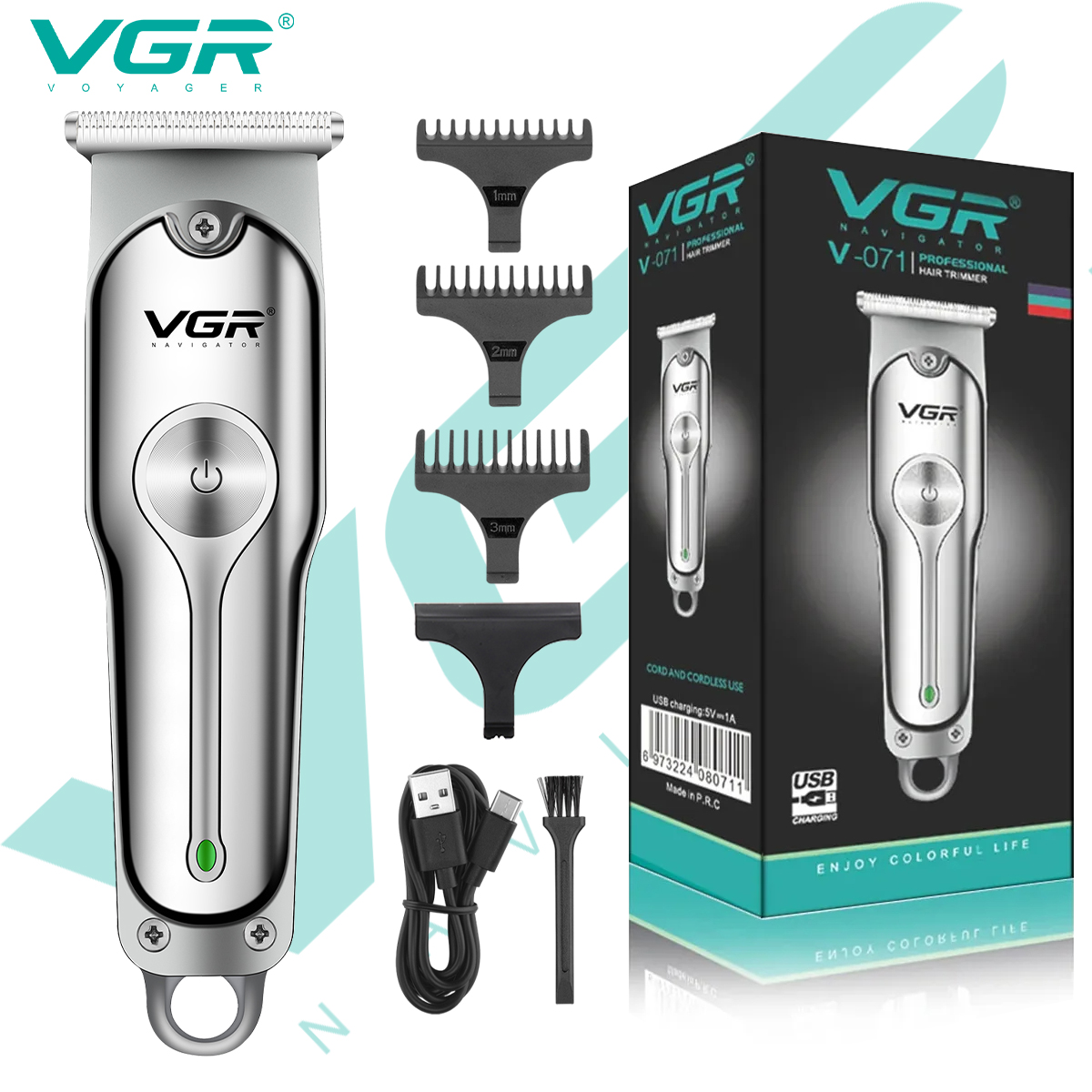 VGR 071 ヘアトリマープロフェッショナルバリカン充電式ヘアカットマシン T ブレードコードレスポータブルトリマー男性用