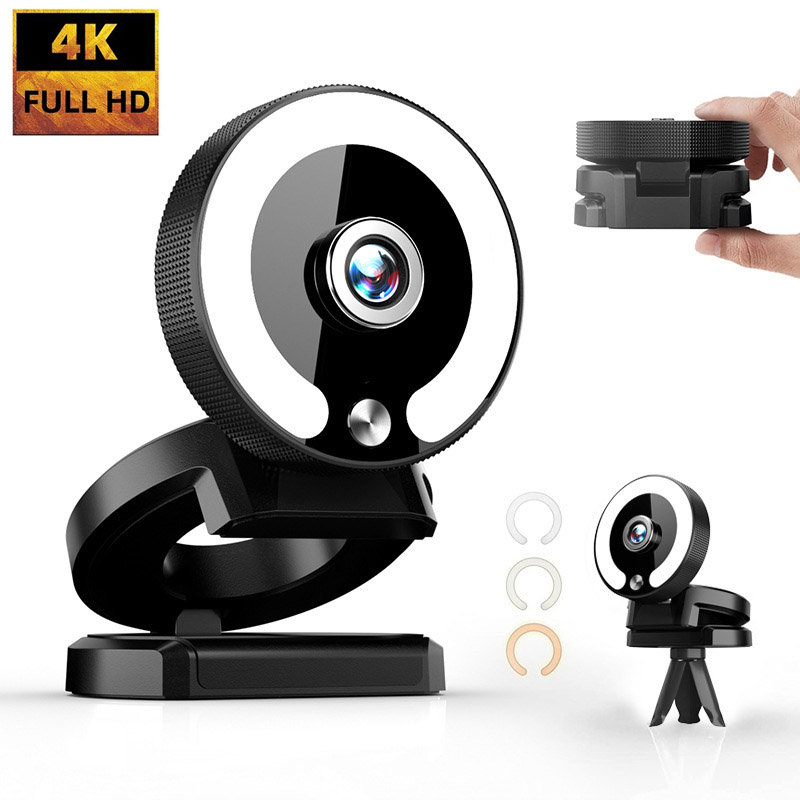 4Kウェブカメラ フルHD 2Kミニカメラ フィルライト付き ノートパソコン PC コンピューター ライブ放送カメラ ビデオウェブカメラ マイク ウェブキャスト