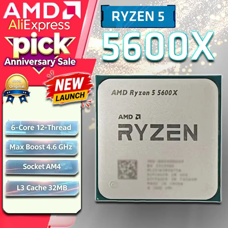 新しい AMD Ryzen 5 5600X トレイ AM4 ロック解除ゲーミング CPU 6C12T 4.6GHz 最大ブーストデスクトッププロセッサバルクなしリテールボックス