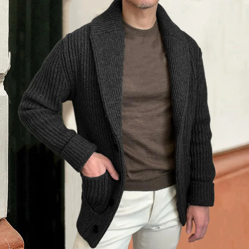 Men's Sweaters Cardigan Lapel Long Sleeve Retro Button Closure Knitting Coats Loose Fit Casual Outerwear Knitwear Мужской свитер