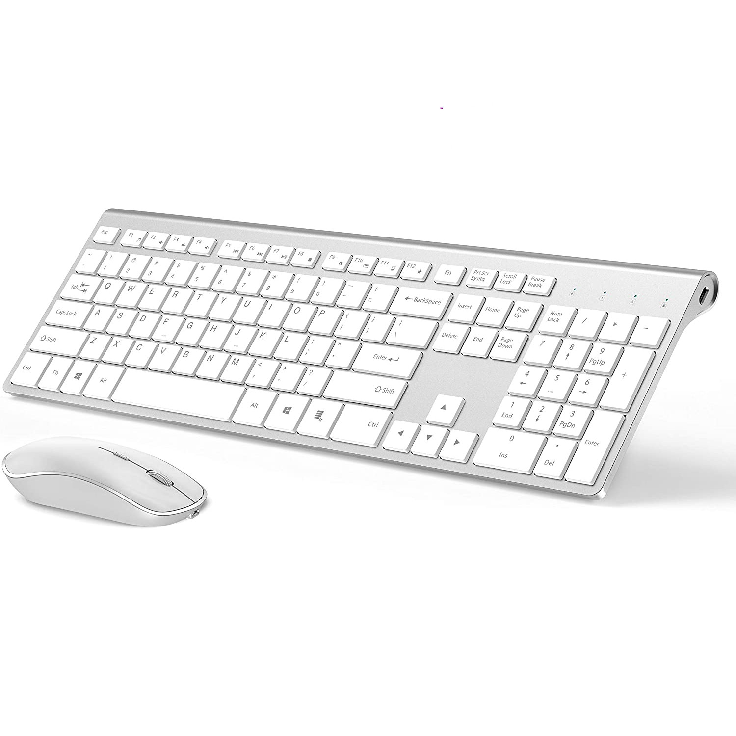 2.4G充電式ワイヤレスキーボードとマウス。人間工学に基づいたフルサイズデザイン。ロシア語/英語/ドイツ語/フランス語。ラップトップ/PC/ Windows、シルバー
