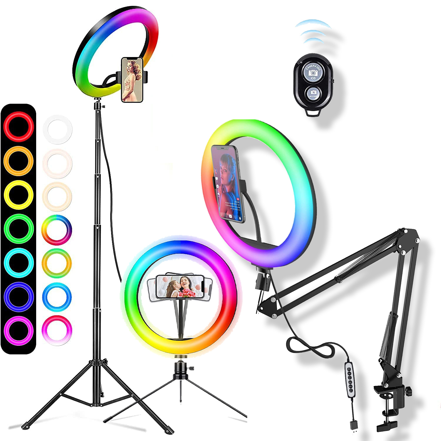 Selfie リングライト 26 センチメートル RGB フィル LED リングライト Selfie ランプ写真撮影照明携帯ホルダー三脚スタンドビデオ Youtube ライブ