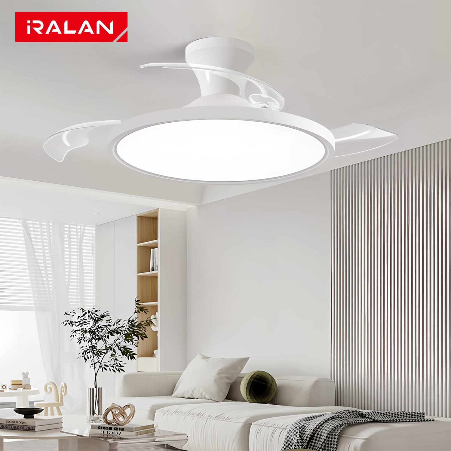 IRALAN 目に見えないシーリングファンライト寝室リビングダイニングルーム LED シーリングランプモダンなシーリングファンランプ格納式ファンブレード