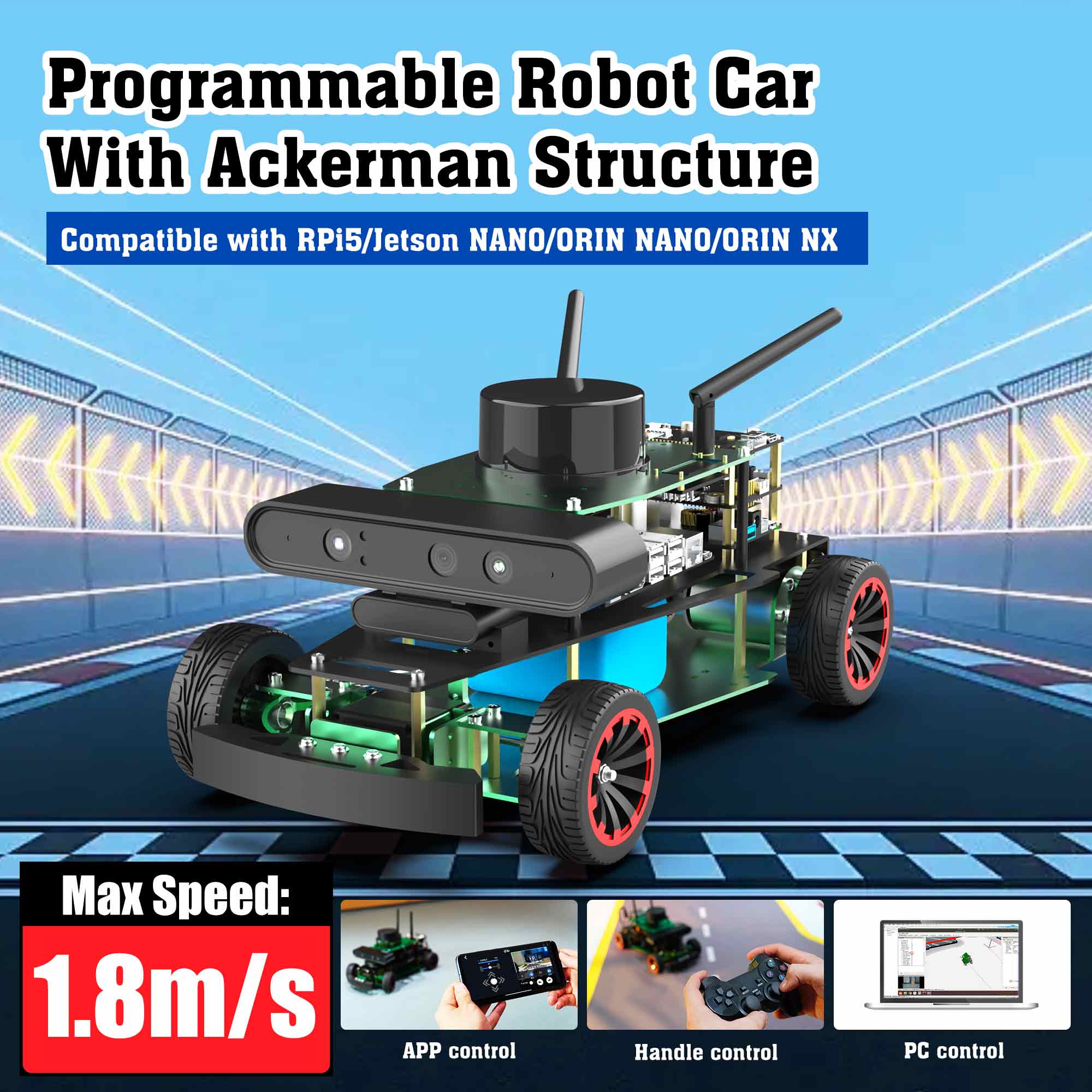 ROSMASTAER R2 ROS2 ロボットアッカーマン構造プログラム可能な AI スマートカー Jetson NANO/Orin NANO SUPER/Orin NX SUPER/RaspberryPi 用