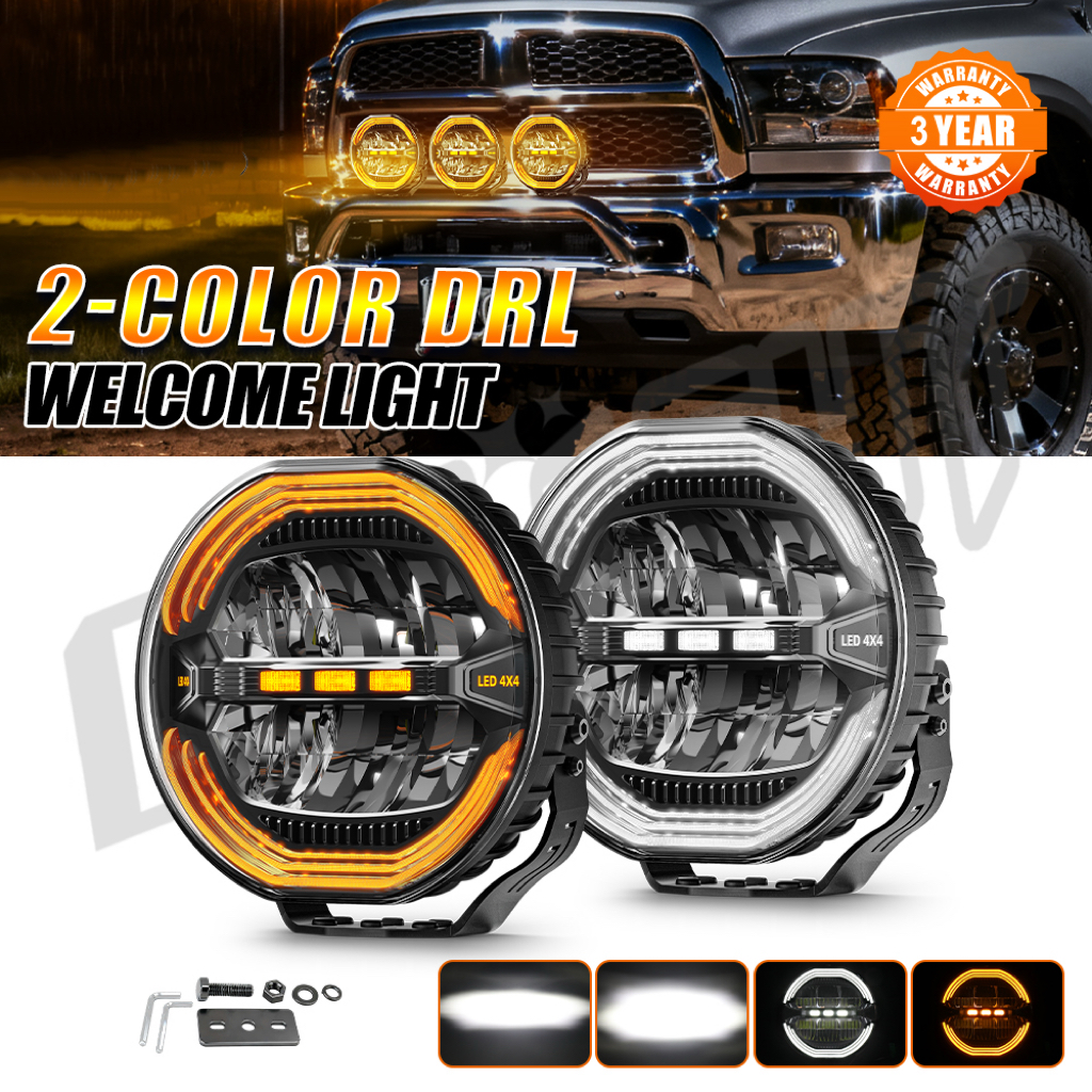 HAOLIDE Led ドライビングライトデュアル流れる DRL トラックオフロード SUV LED ワークライトバーヘッドライトランニングライトオフロード使用 24 V