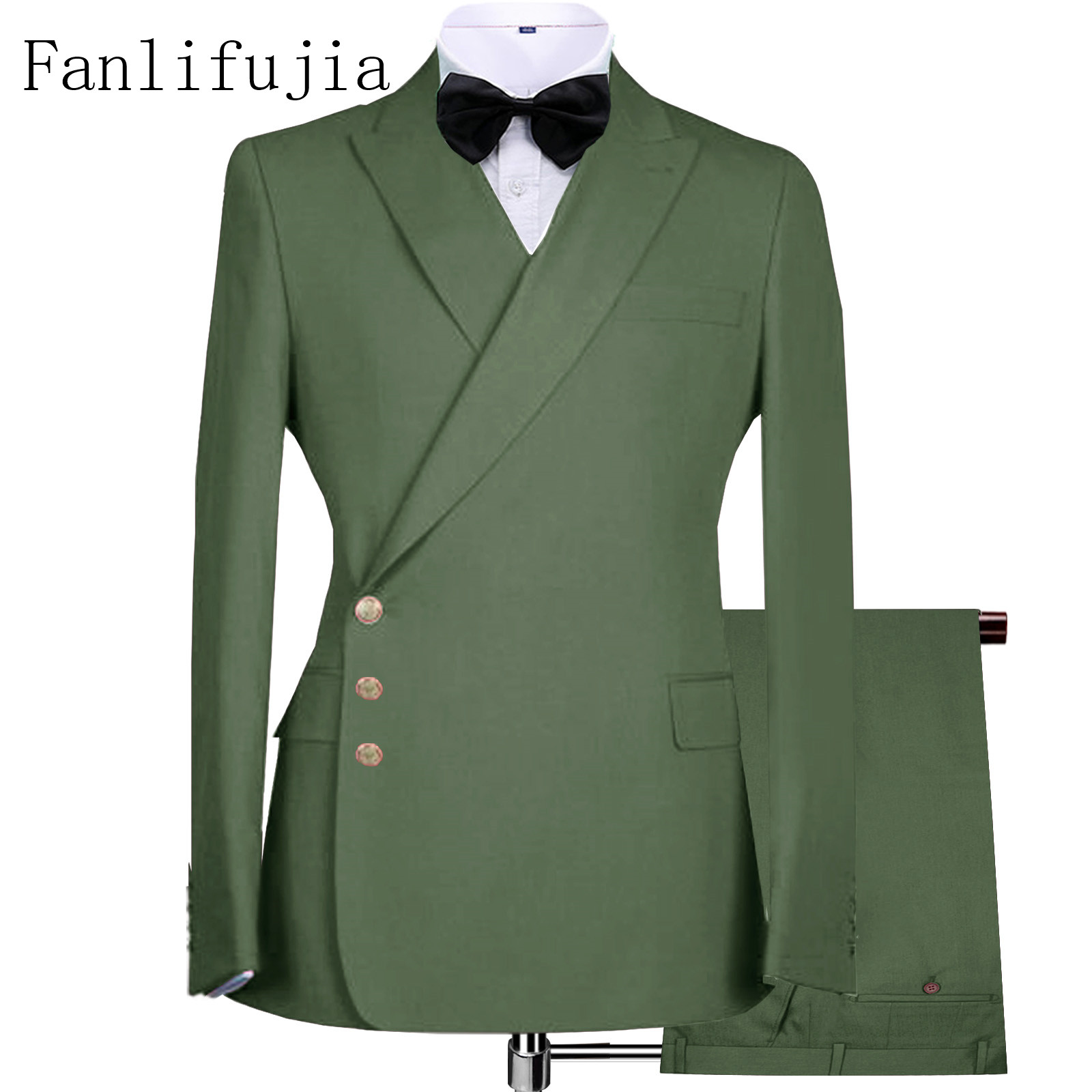 FanliFujia 2024 新デザインサイドボタンブレザーファッション男性スーツ海軍フォーマル衣装オムイタリアスタイル新郎結婚式のタキシード
