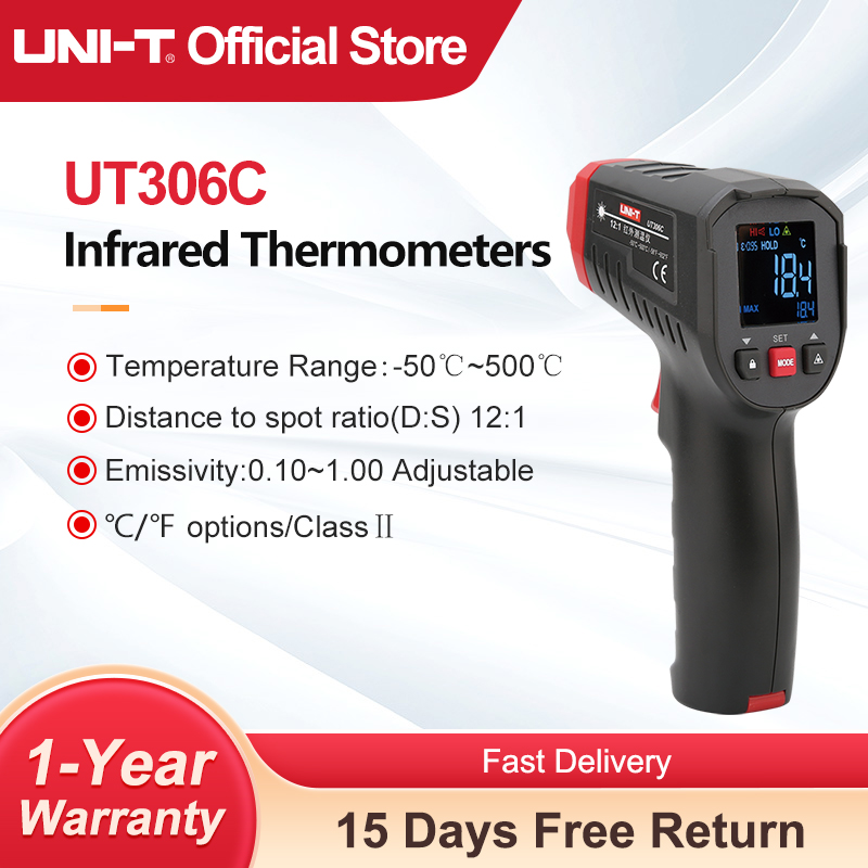 UNI-T 赤外線温度計 UT306S UT306C 非接触工業用レーザーデジタル温度計温度ガンテスター-50-500