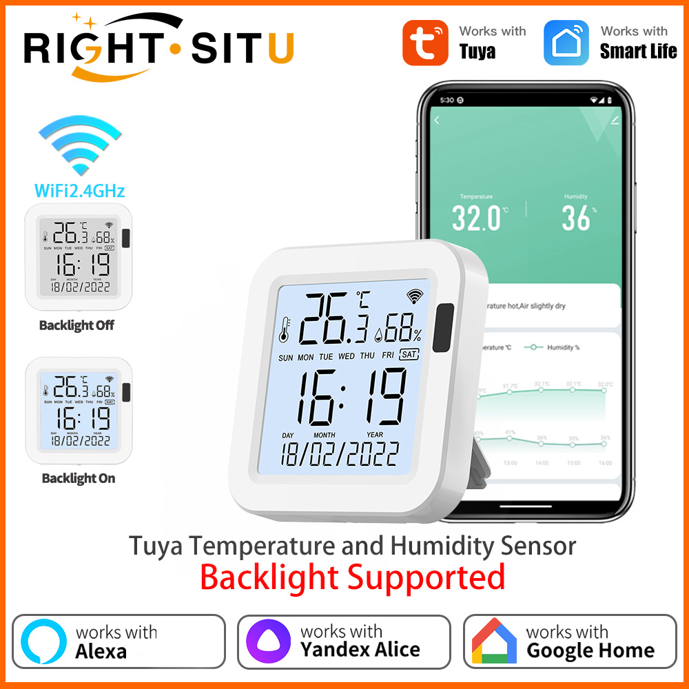 Tuya WiFi 温度計湿度計バックライト付き温度湿度センサーアプリリモコン Workwith SmartLife Yandex Alexa