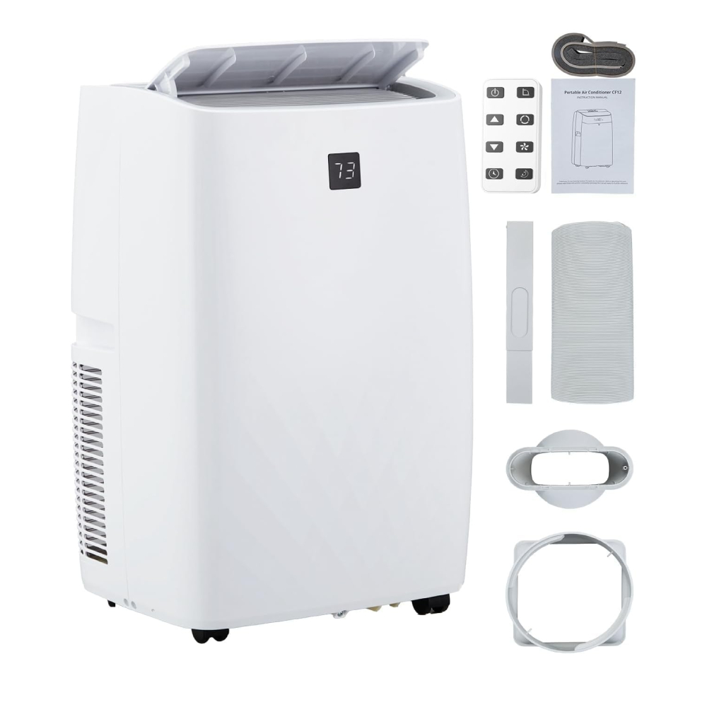 14000 BTU ポータブルエアコン、冷却除湿ファン付き 3-in-1 ポータブル AC ユニット、3 ファン速度、自由排水、リモコン、24 時間タイマー、設置キット、最大 750 平方フィート冷却