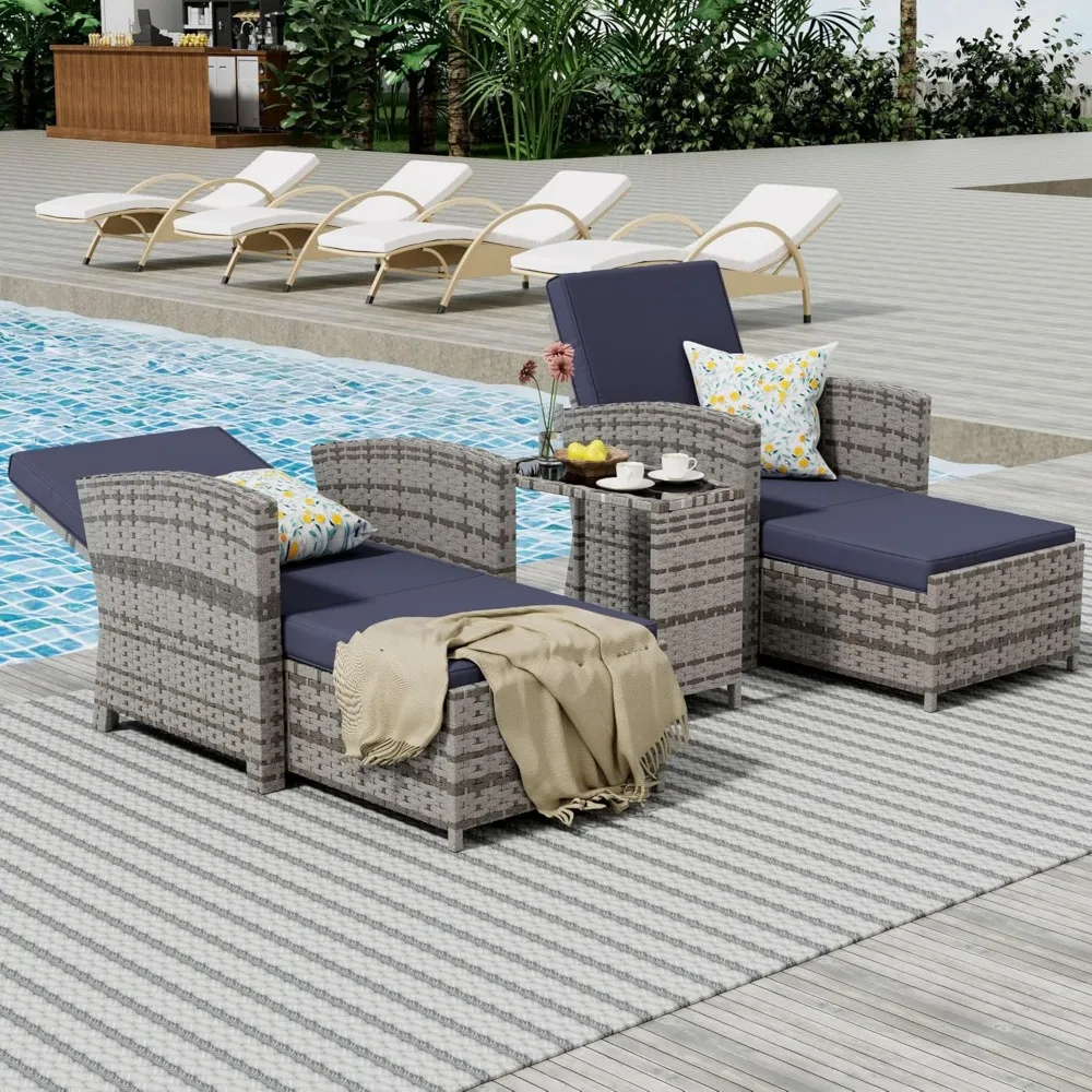 屋外パティオ家具5点セット、籐パティオ会話セット、オットマ付き屋外ソファ、オットマン付き屋外パティオチェア