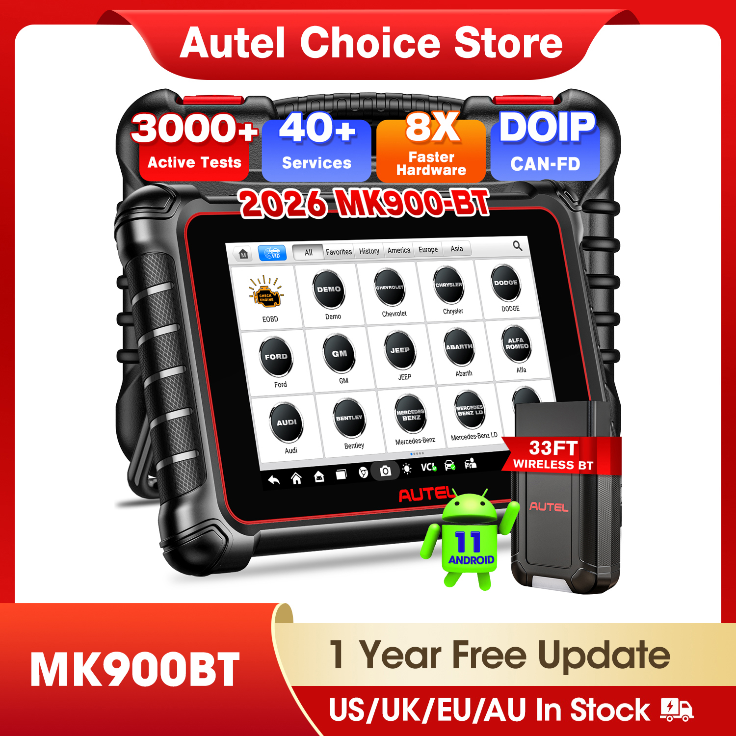 Autel MaxiCOM MK900-BT MK900BT 診断スキャナワイヤレス DoIP /CAN 自動車ツール FD スキャンツールアクティブテスト OE 完全診断