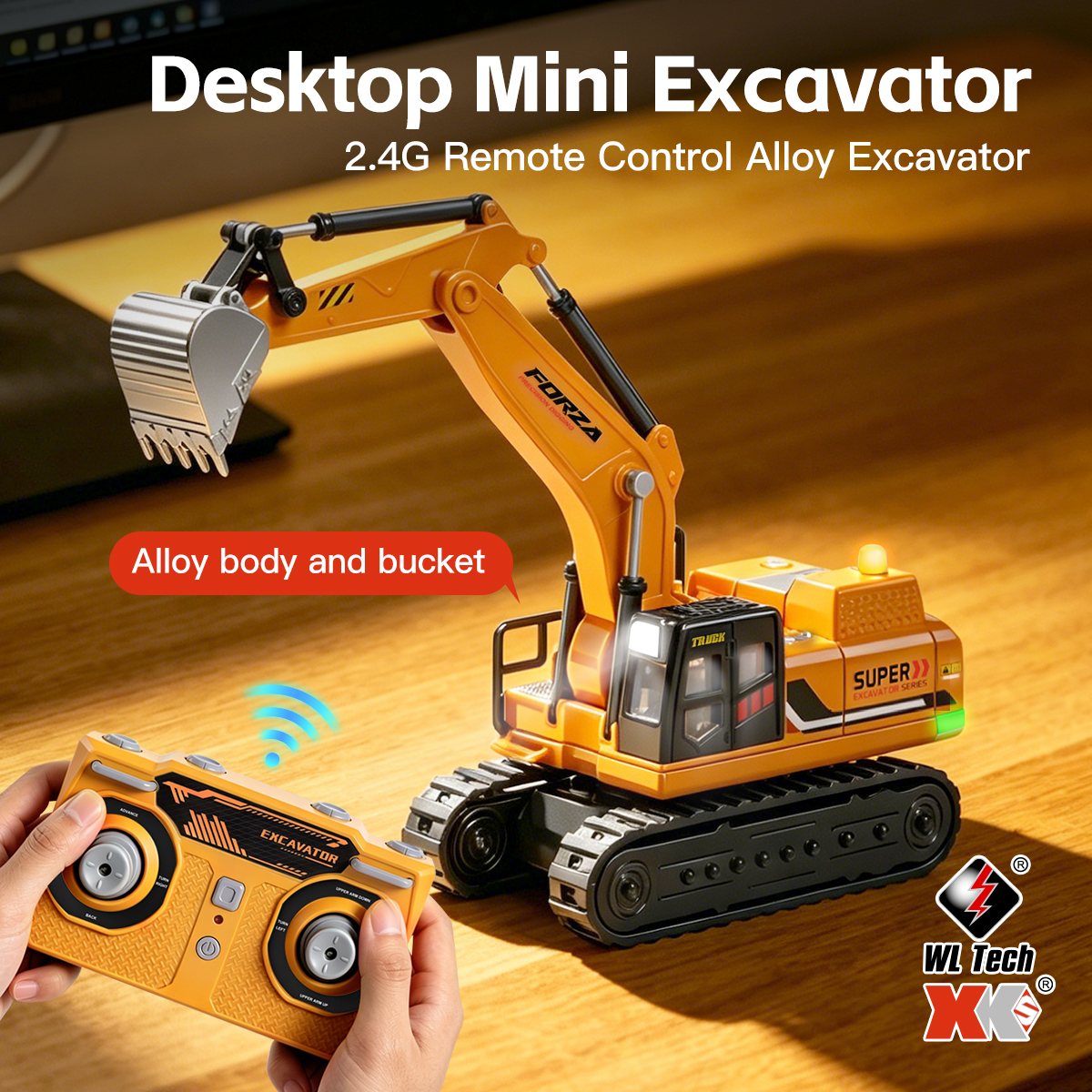 合金バケット 1:64 RC ミニショベル 2.4Ghz リモートコントロールディガーデュアルスピードカラーライト 340° スピンエンジニアリング車両おもちゃ