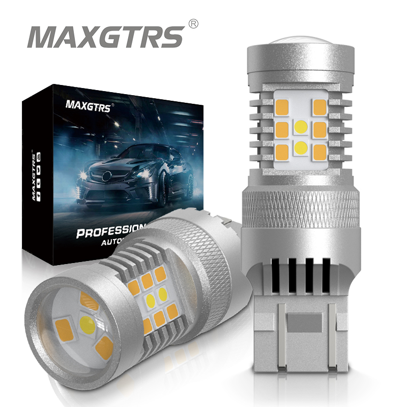 2x T25 3157 3156 P27/7W 1157 7443 W21/5W デュアルカラータイプホワイトアンバーイエロースイッチバック LED DRL ターンシグナルパーキング電球
