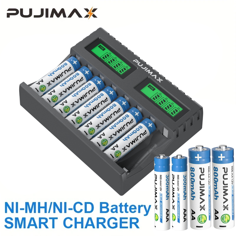 PUJIMAX 8 スロットスマートバッテリー充電器 1.2V 単三/単四ニッケル水素充電式電池用独立充電バッテリー充電器