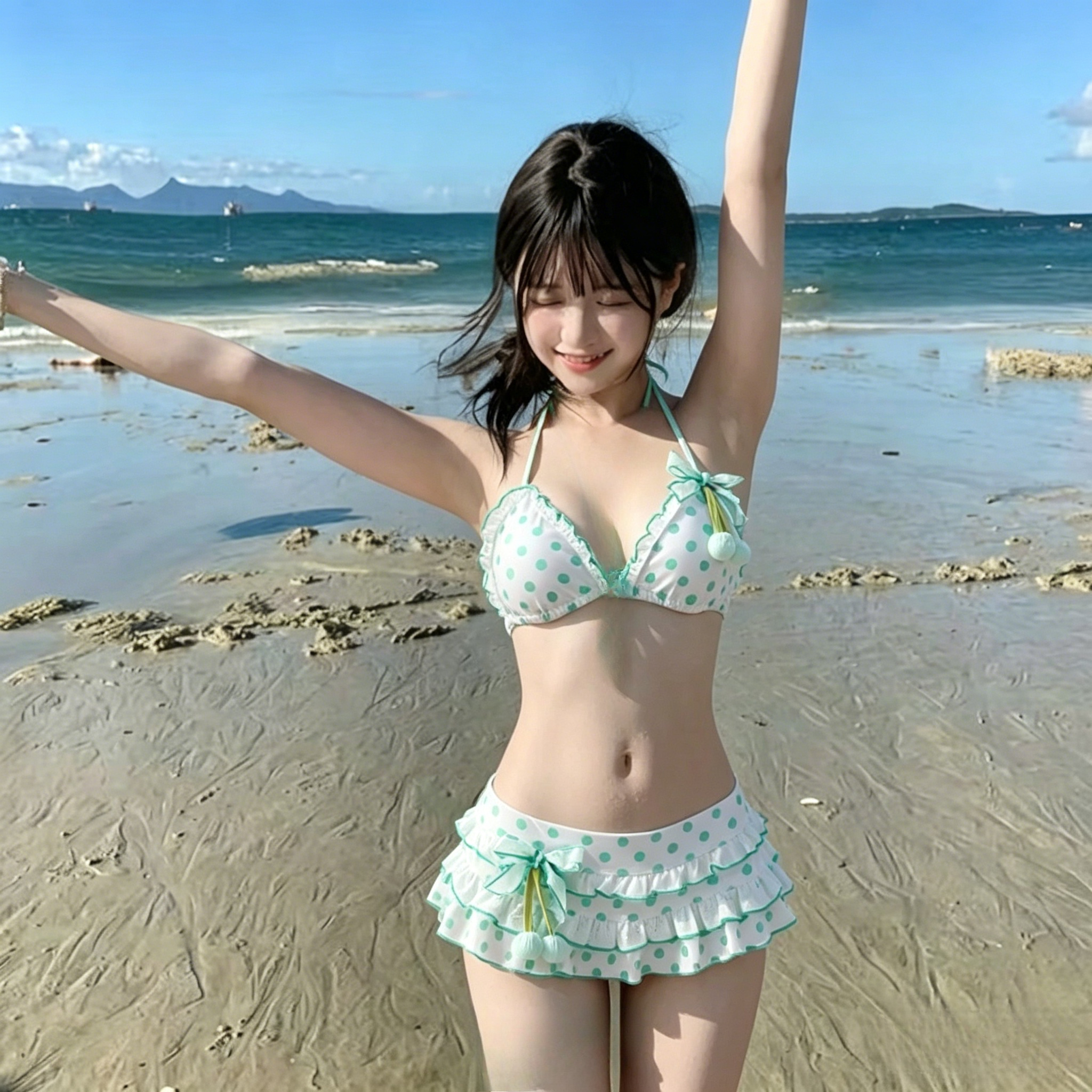 日本の水玉ビキニセットティアードスカートフリルリボンかわいい Y2K かわいい水着ヴィンテージ水着ビーチホリデーウェア夏 2026