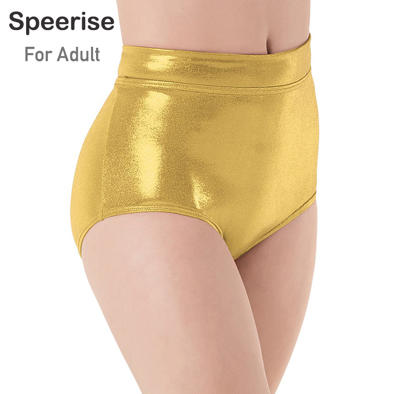 Speerise 大人女性シャイニーメタリックスパンデックスバレエダンスブリーフジャズクラブウェアナイロンミッドウエスト応援戦利品ダンスボトムスショーツ