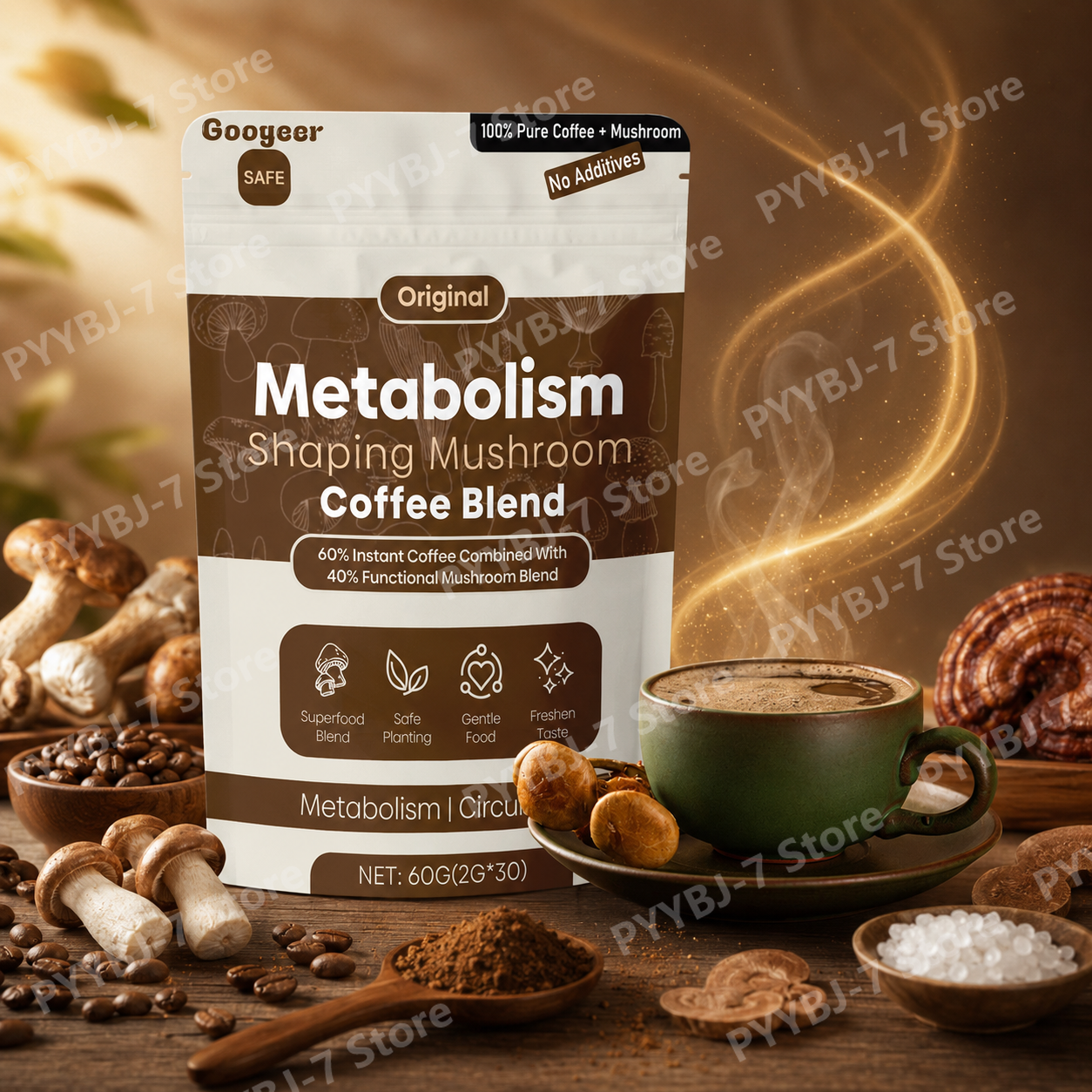 機能性キノココーヒーブレンド インスタントパウダー ブラックコーヒー キシリトール 滑らかな味 毎日の飲み物 準備が簡単