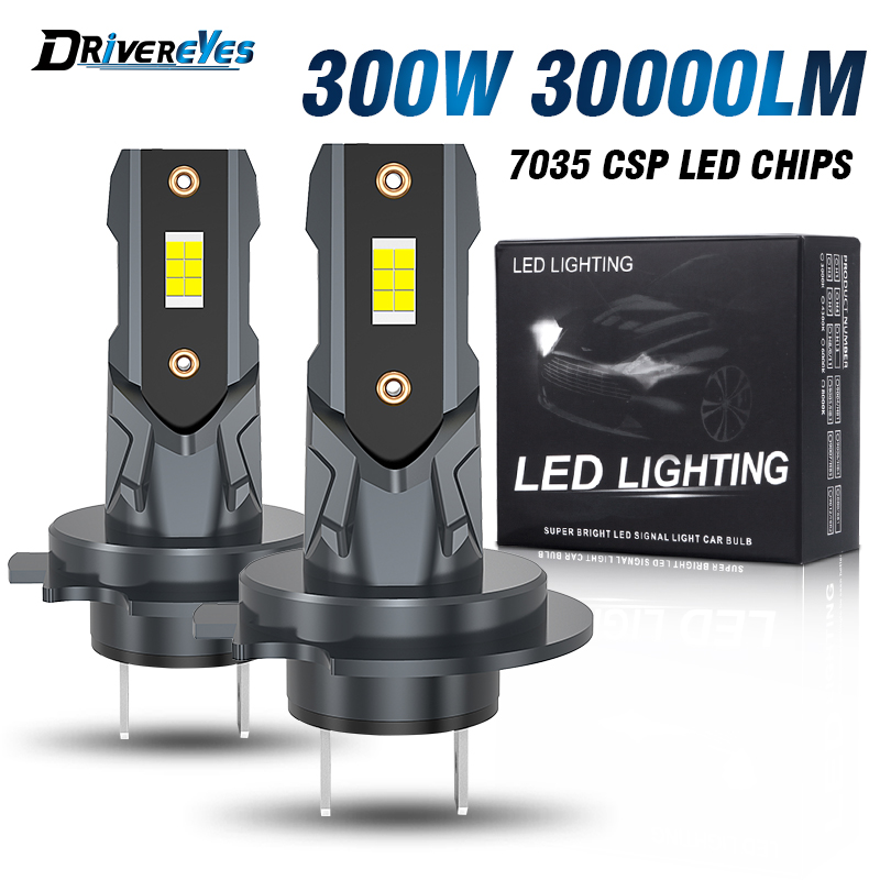 2 個 LED H7 ヘッドライト電球 300W 30000LM カーライト 7535 CSP チップ STG 高低ビーム 6500K 1:1 ミニサイズ プラグアンドプレイ 12V 24V