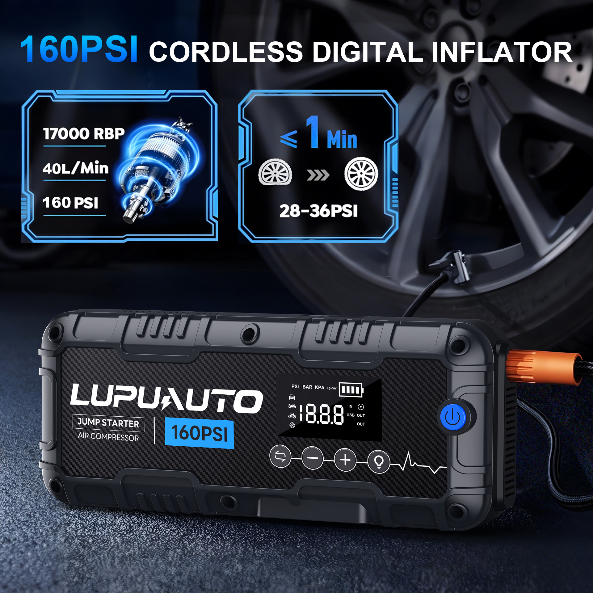 7000A 車のジャンプスターター電源銀行エアコンプレッサー付き 160 PSI 12V 車の始動装置 24000Mah バッテリージャンプスタート車のブースト