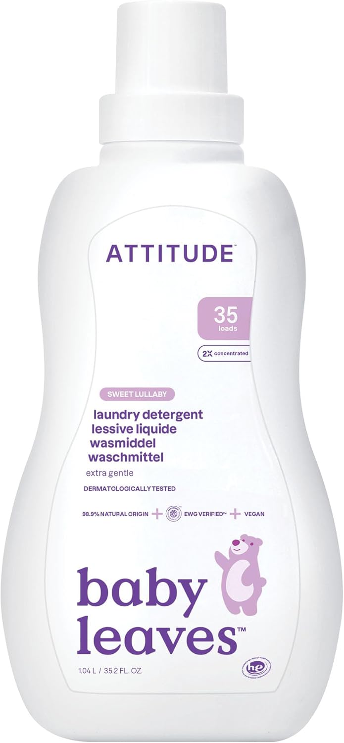 ATTTITUDE ベビー用洗濯洗剤、EWG 認証、植物とミネラルベースの配合、HE 対応、ビーガン家庭用品、スイート L