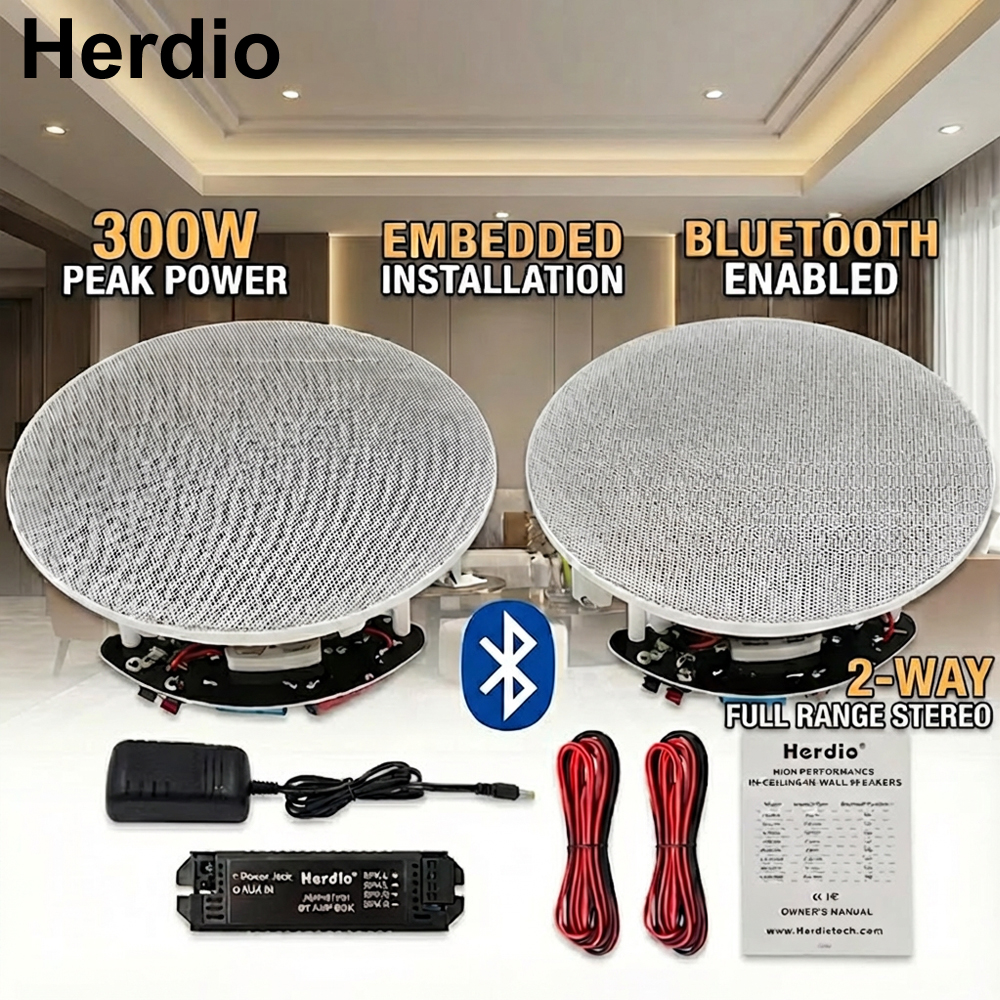 Herdio 2 個 6.5 インチホームオーディオ 300 ワット天井 Bluetooth スピーカーホーム凹型スピーカーシステム屋内キッチン寝室バスルーム用