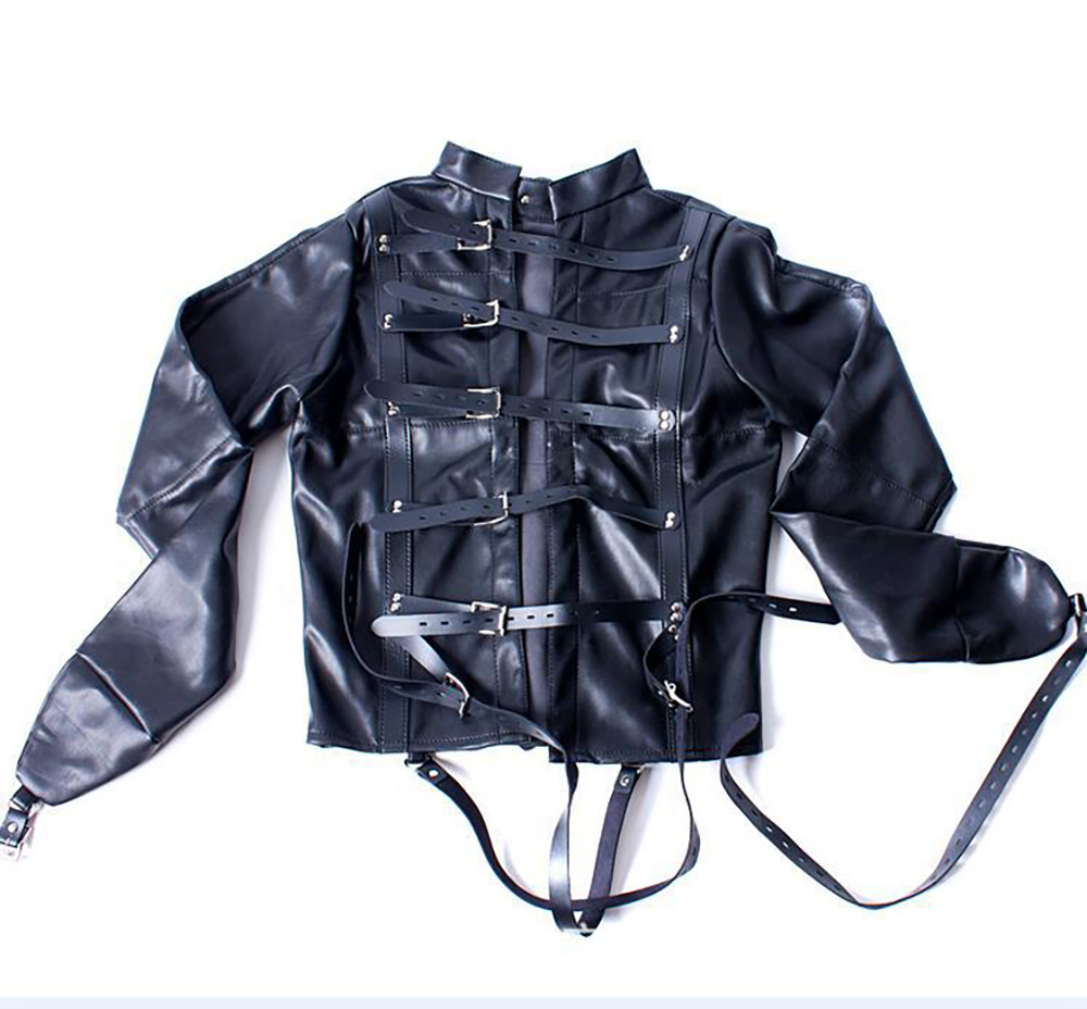 SM Games Bondage Straight Jacket Harness,Slave Role Gimp Costumes Sextoys BDSM Leather Lingerie Straitjacket with Crotch Strap
