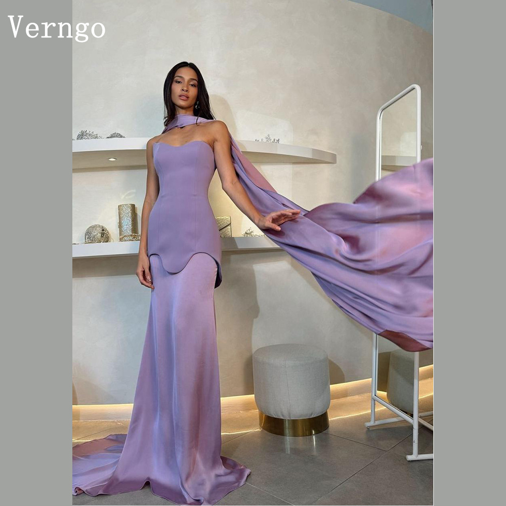 Verngo ラベンダー クレープ イブニング ドレス ストラップレス A ライン プロム パーティー ドレス エレガント 流れる フォーマル オケージョン ドレス カスタマイズ