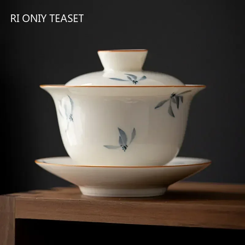 中国手描き蘭セラミック Gaiwan 手作り磁器ティーカップ旅行ポータブル茶ボウル家庭用茶セット茶器 160 ミリリットル