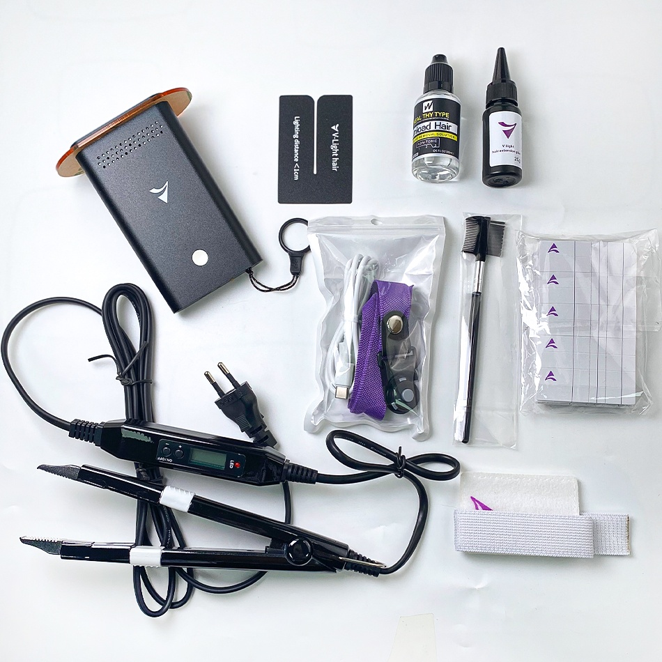 V-Light テクノロジーヘアエクステンションセットかつらヘアピース本物の髪高速グラフトツールしっかりと跡のないテープヘアエクステンションツール