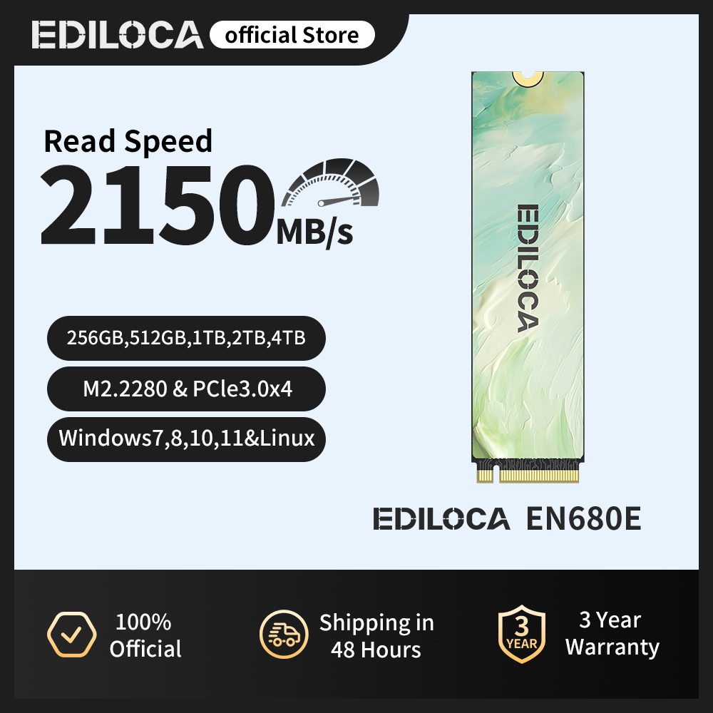 Ediloca EN680E SSD PCIe3.0x4 NVMe M.2 2280 2150MB/s QLC ダイナミック SLC キャッシュ PC デスクトップおよびラップトップ用内部ソリッド ステート ドライブ