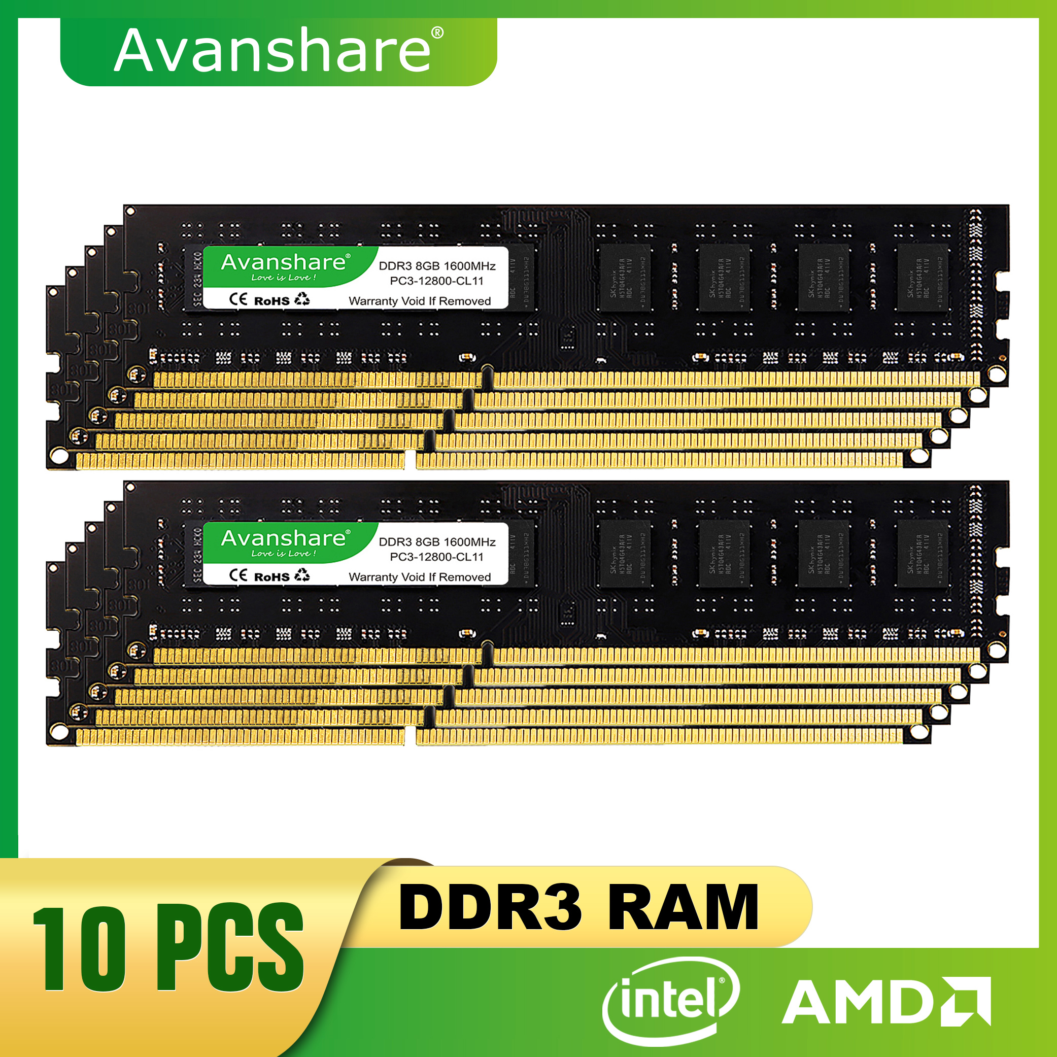 Avanshare Super 8GB デスクトップ RAM DDR3 1600MHz 1333MHz PC3-12800U PC3-10600U 4GB DIMM Intel AMD 1.5V 1.35V 2RX8 Non-ECC メモリ