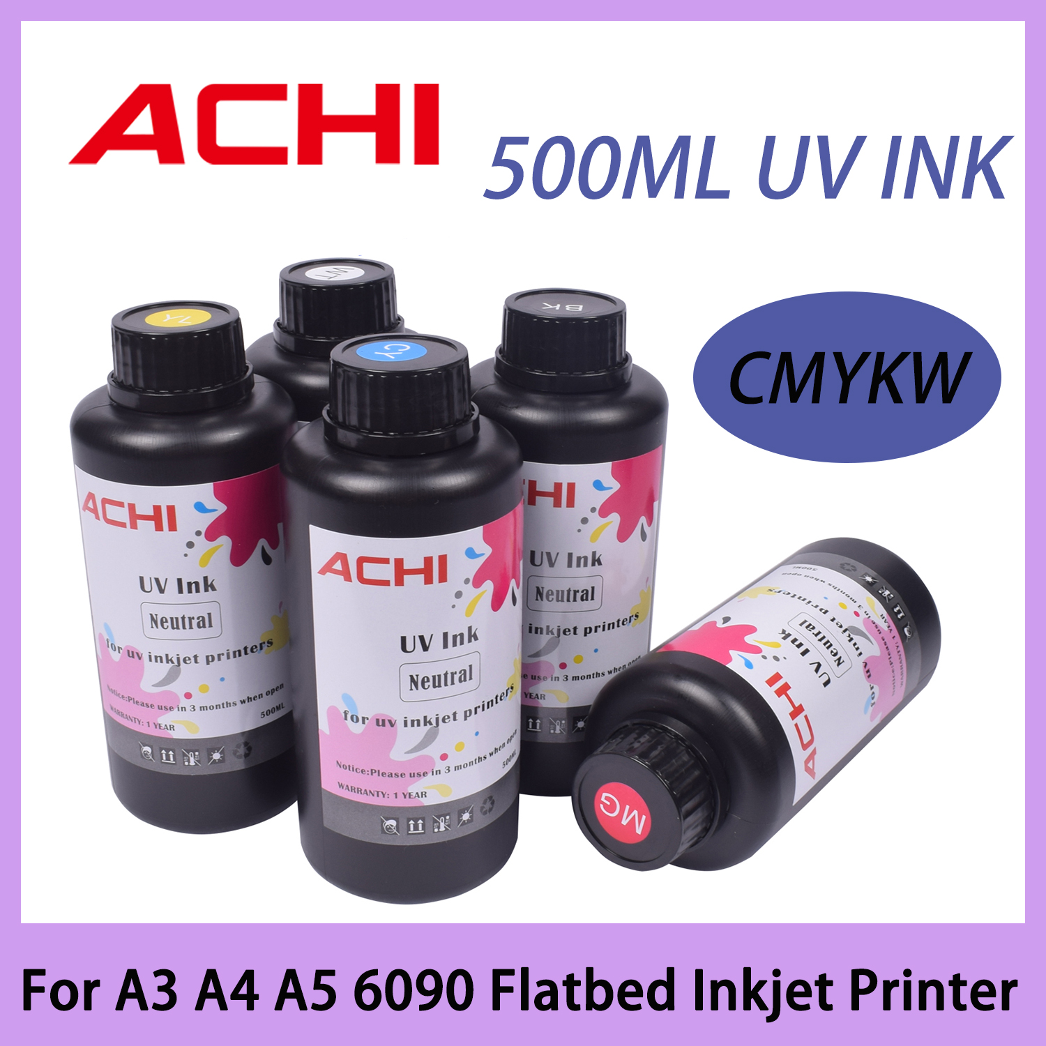 CMYKW 5*500ML UV インク R1390 L800 XP600 TX800 プリントヘッド UV A3 A4 A5 6090 フラットベッドインクジェットプリンタ米国在庫