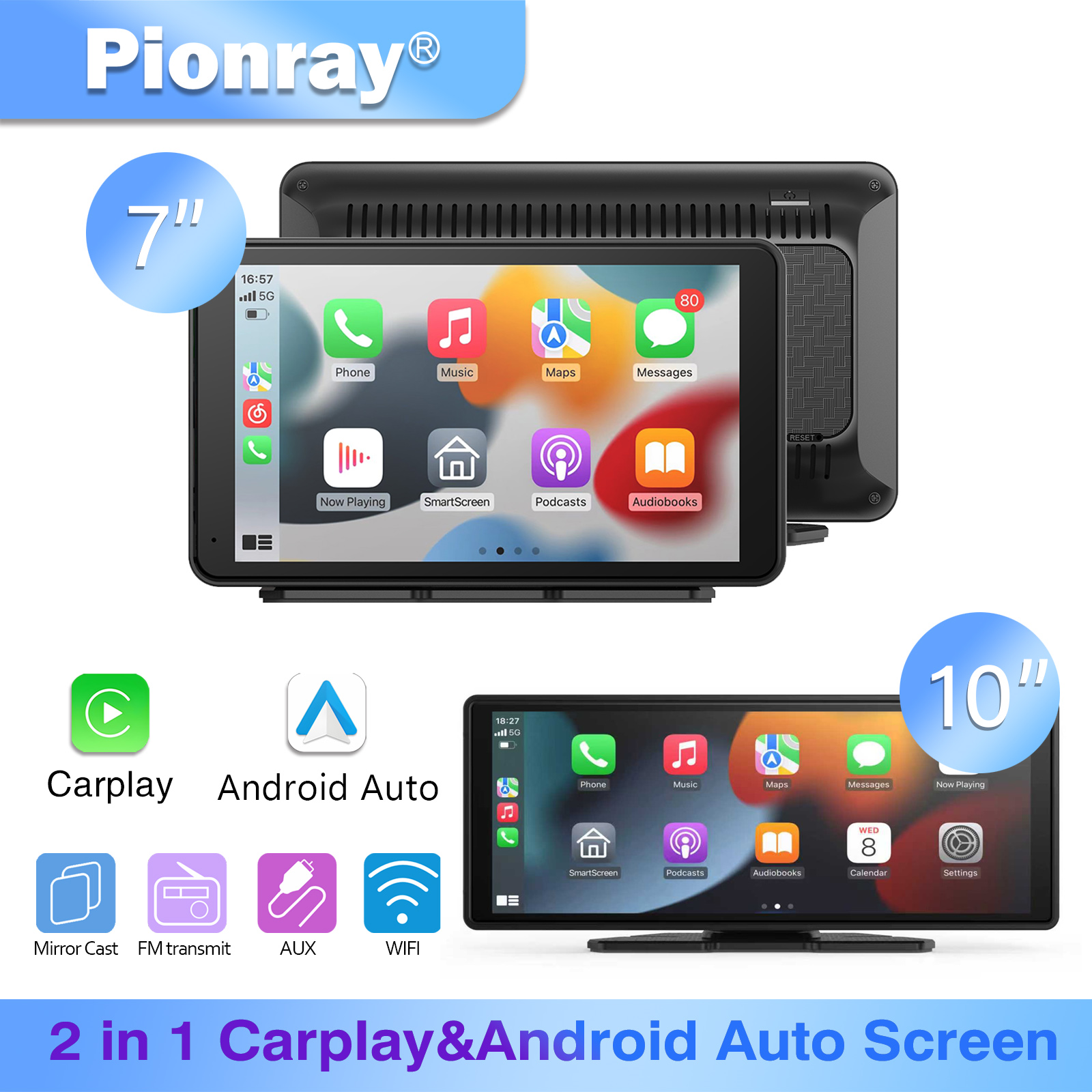 Pionray 7/10 インチアンドロイド自動ユニバーサルポータブル CarPlay 車のスクリーンカーラジオビデオワイヤレス Carplay スクリーン Apple