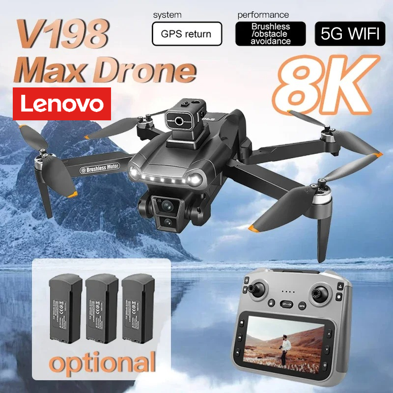 Lenovo V198 MAX GPS ドローン 8K HD 航空写真デュアルカメラブラシレスクアドローターレーザー障害物回避光学クアッドコプター