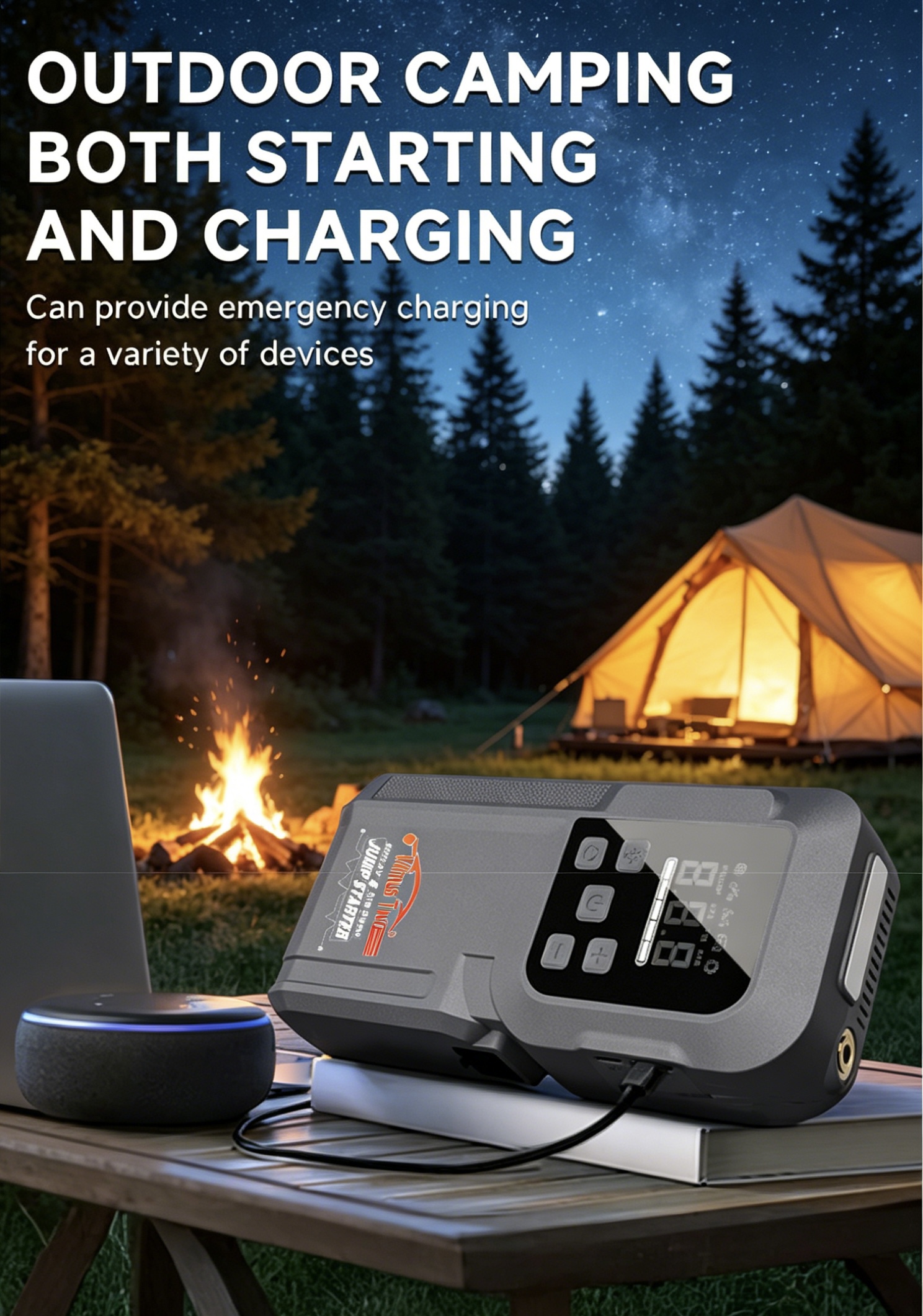 Car Jump Starter with Air Pump 12V Portable Tire Inflator Power Bank Emergency Booster
