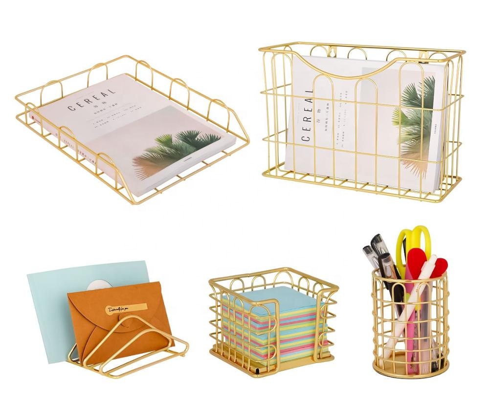 Set of 5 Office Desk Organizer, Rose Gold Office Accessories Set