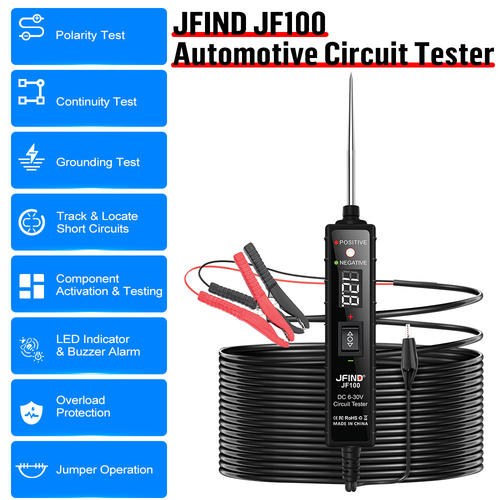 JFIND 6V 30V 車の電気回路テスター自動車多機能運転テスト車の電圧テスター電源プローブ車モト