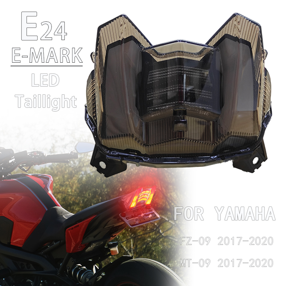 LED テールライトヤマハ MT-09 MT09 MT 09 FZ-09 FZ09 2017-2020 E24 E マークオートバイリアテールブレーキライトランプ W/インジケーター