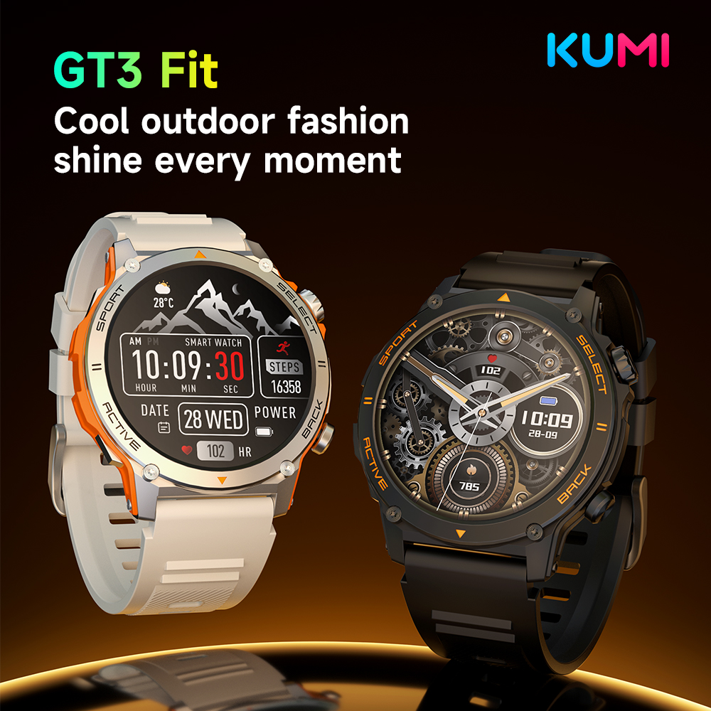 KUMI GT3 フィットスマートウォッチ 1.43 ''AMOLED ChatGPT AI 100 スポーツ HR/BP/O2 睡眠モニター IP68 10 日間バッテリー BT コール男性用