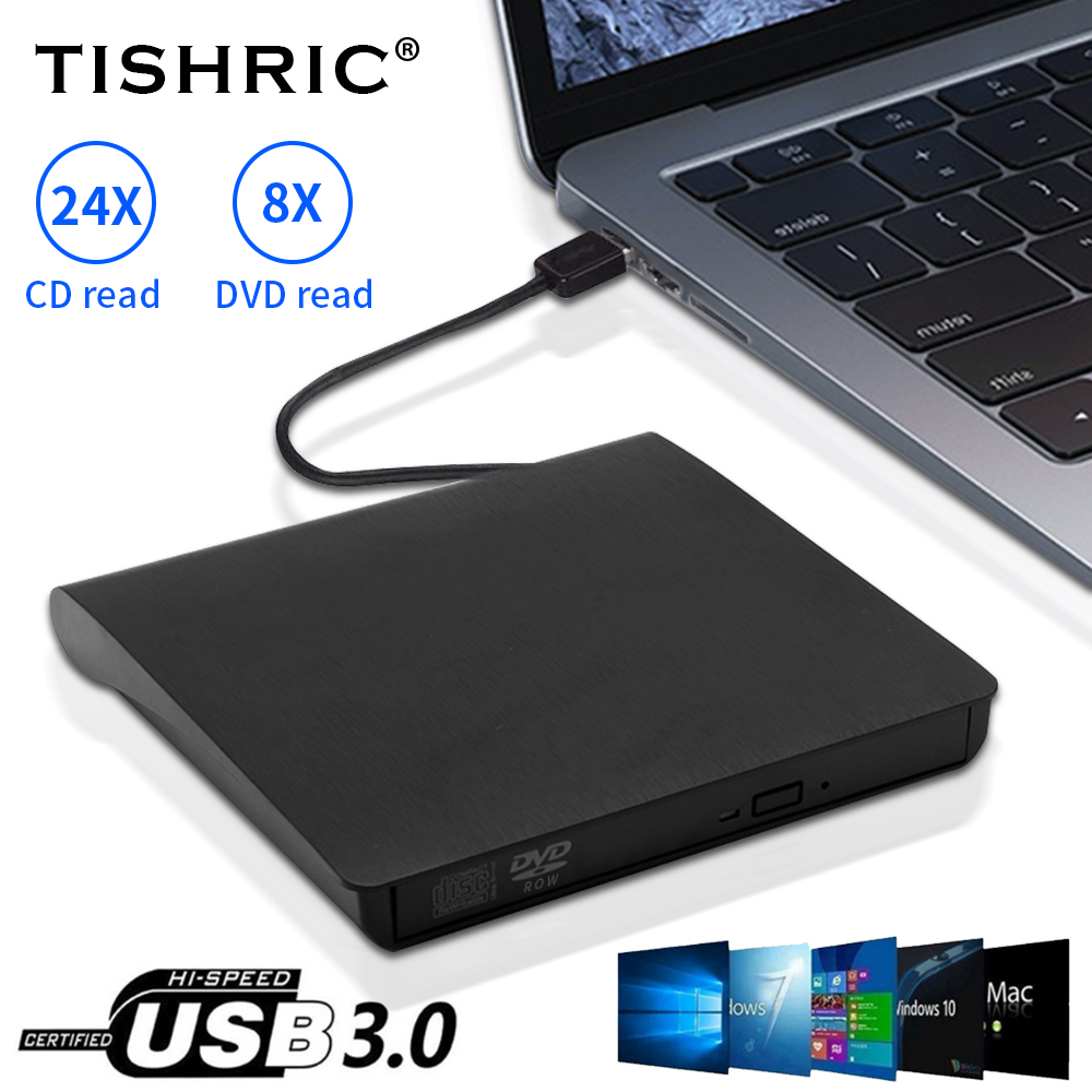 TISHRIC 外部 CD リーダー USB 外部 CD および DVD プレーヤー PC デスクトップラップトップ用 USB 3.0 外部 DVD ドライブ DVD-ROM 8X CD-ROM 24X
